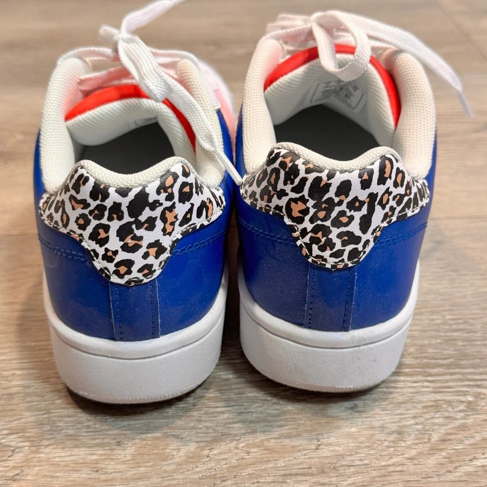 K Swiss Womens Low Top Sneakers White Pink‎ Blue Leopard Accent Lace Up Size 9